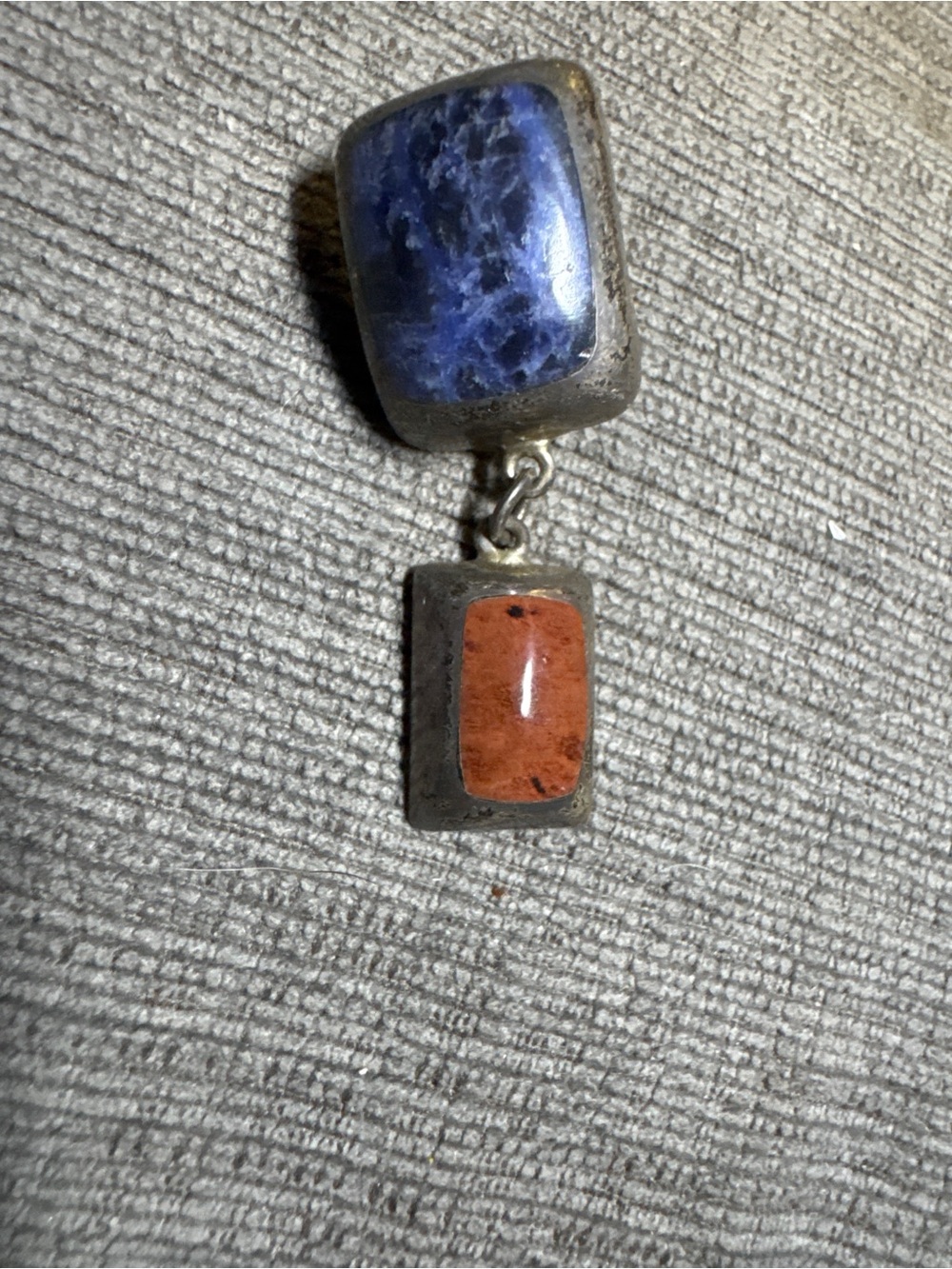 Vintage Stamped 925 Sterling Silver Natural Sodalite Orange Jasper Earring